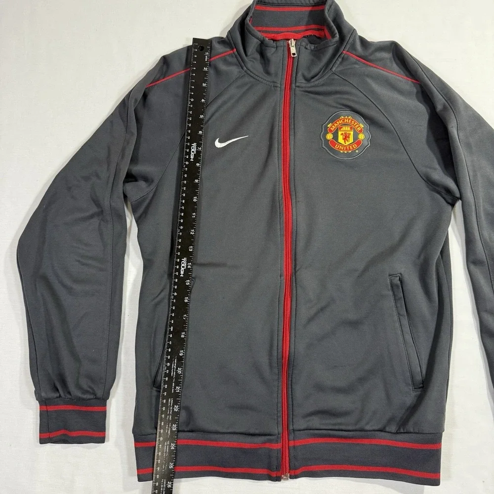 Nike Small Manchester United Jacket VTG Embroidered Swoosh Full Zip Gray Red